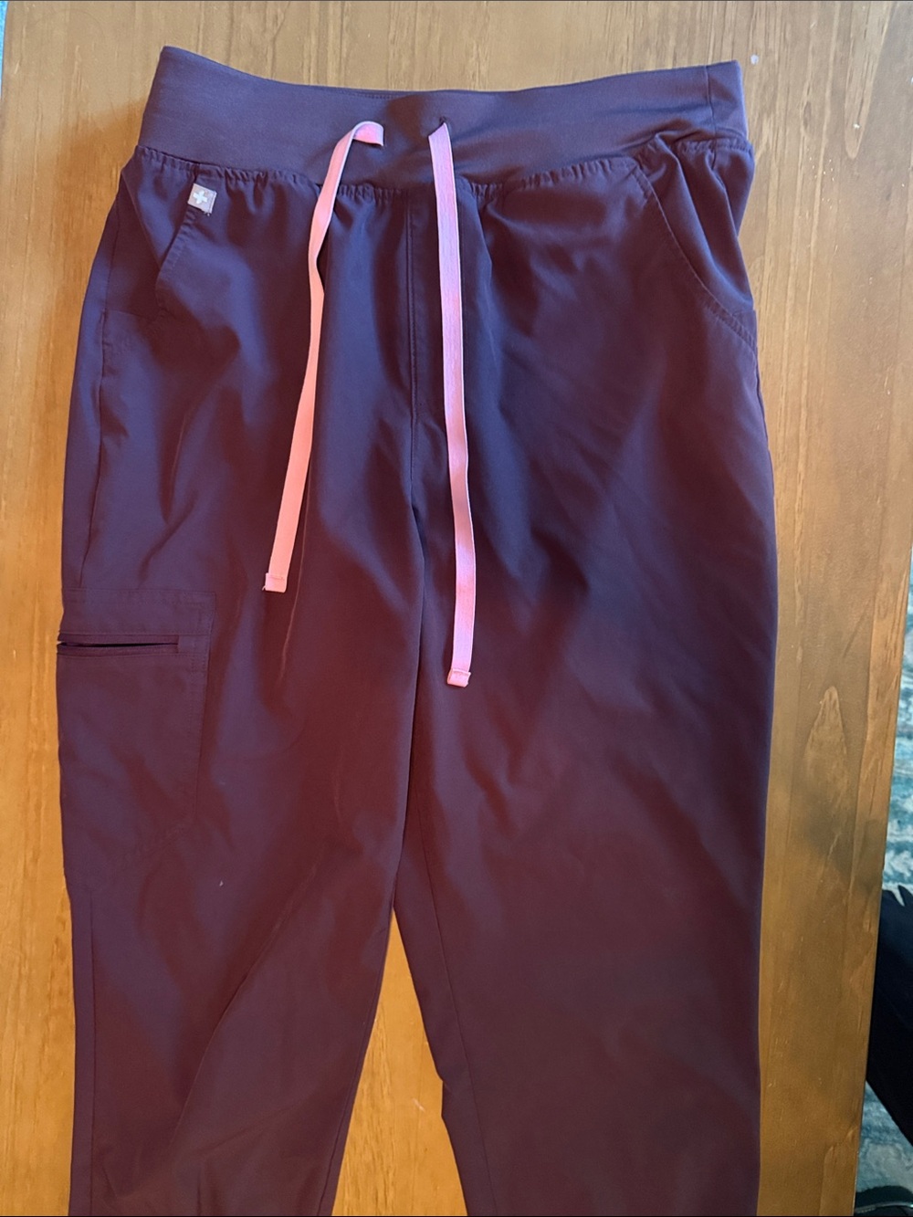 FIGS FREEx dark purple Jogger scrubs with Pink Drawcord